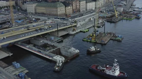 Transportation of a new sluice, to Guldbron in the archipelago of Stockholm Stock Footage 153045231