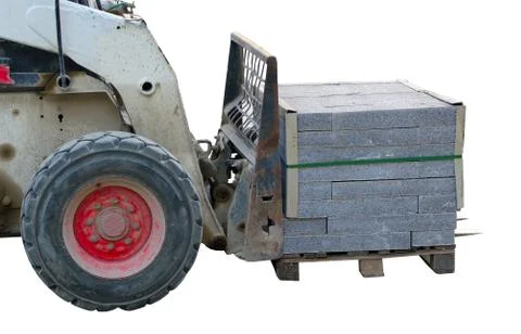 Transportation the pallet with a stack of concrete curbstone Stock Photos