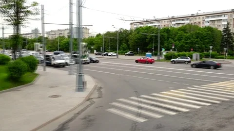 Transportation, people Great car intersection. Panorama. Moscow  Street Stock Footage 77018437