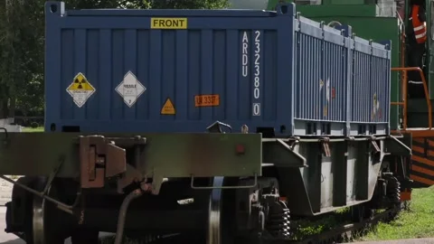 Transportation of radioactive materials by train in special containers Stock Footage 319406746