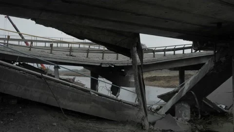 Transportation road damaged bridge collapse infrastructure broken bridge Stock Footage 184646014