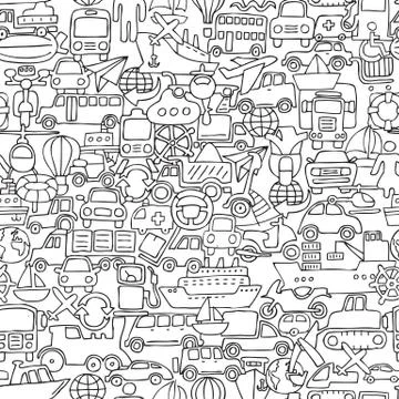 Transportation seamless pattern in black and white Stock Illustration