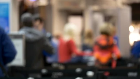 Transportation Security Administration checkpoint area with airline passengers. Stock Footage 99932629