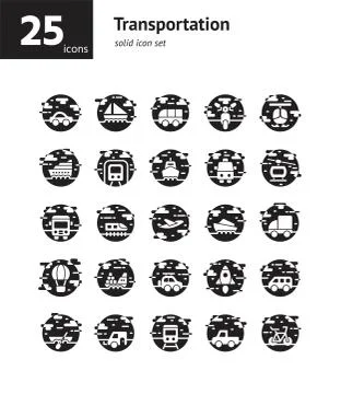Transportation solid icon set. Vector and Illustration. イラスト素材