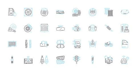 Transportation solutions linear icons set. Commute, Mobility, Logistics Stock Illustration