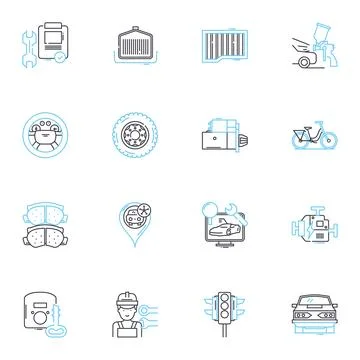 Transportation solutions linear icons set. Commute, Mobility, Logistics Stock Illustration