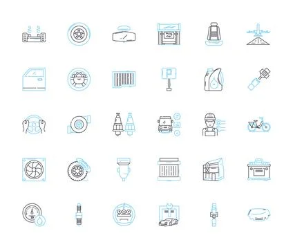Transportation solutions linear icons set. Commute, Mobility, Logistics Stock Illustration