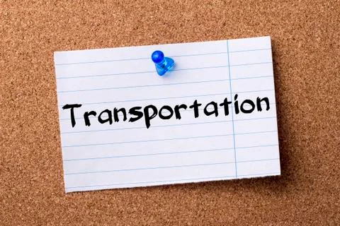 Transportation - teared note paper pinned on bulletin board Foto stock