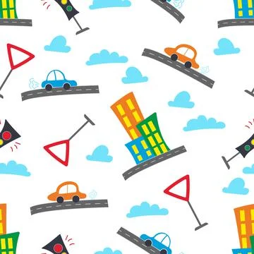 Transportation theme with Car. Seamless pattern isolated on white background. Stock Illustration