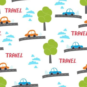Transportation theme with Car. Seamless pattern isolated on white background. Stock Illustration