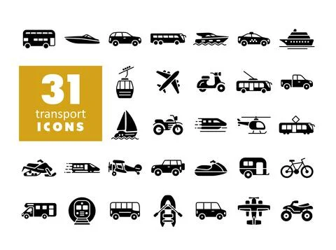 Transportation vector flat glyph icon set isolated Stock Illustration