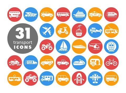 Transportation vector flat glyph icon set isolated Stock Illustration