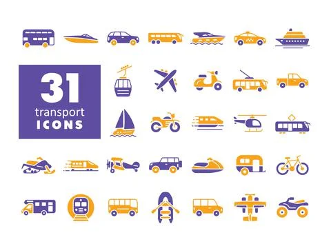 Transportation vector flat glyph icon set isolated Stock Illustration