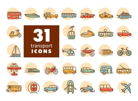 Transportation vector flat icon set Stock Illustration