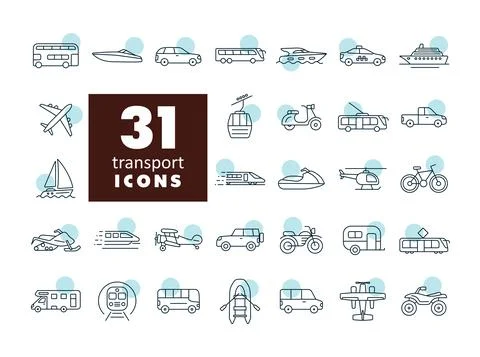 Transportation vector flat icon set Stock Illustration