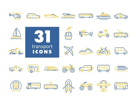 Transportation vector flat icon set isolated Stock Illustration