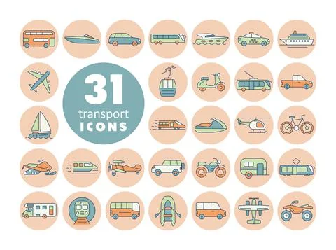 Transportation vector flat icon set isolated Stock Illustration