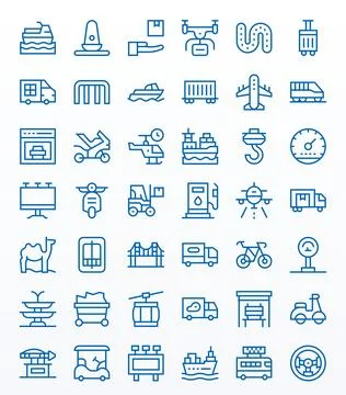 Transportation Vector Icon Collection with 42 Retina Ready Regular Line Desig Stock Illustration