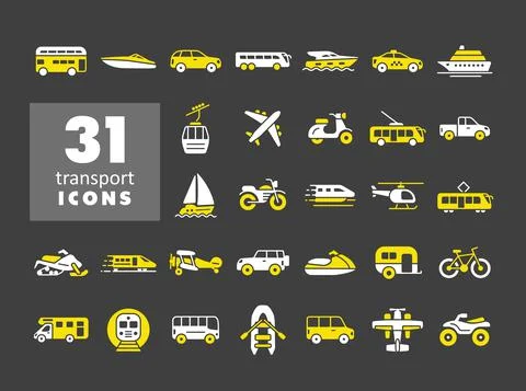 Transportation vector icon set on dark background Stock Illustration