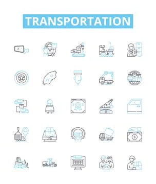 Transportation vector line icons set. Travel, Transit, Freight, Delivery Illustration