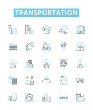 Transportation vector line icons set. Travel, Transit, Freight, Delivery Stock Illustration