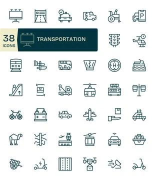 Transportation Visual Pack containing 42 Regular Line Pixel Aligned Vector .. Stock Illustration