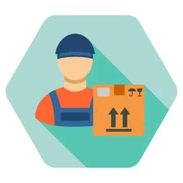 Transportation Work Flat Hexagon Icon with Long Shadow Illustrazione stock