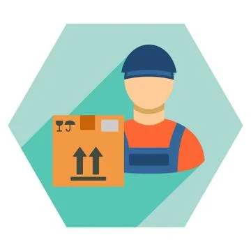 Transportation Work Flat Hexagon Icon with Long Shadow Stock Illustration