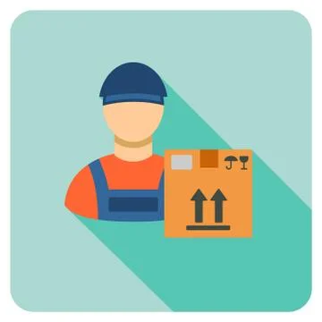 Transportation Work Flat Rounded Square Icon with Long Shadow Illustrazione stock