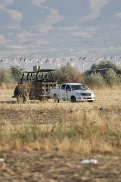 Transporting a balloon basket on a trailer Stock Photos