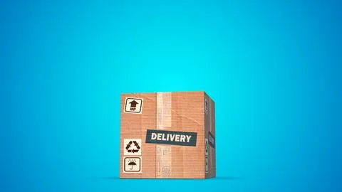 Transporting a cardboard package on a Blue Background Stock Illustration