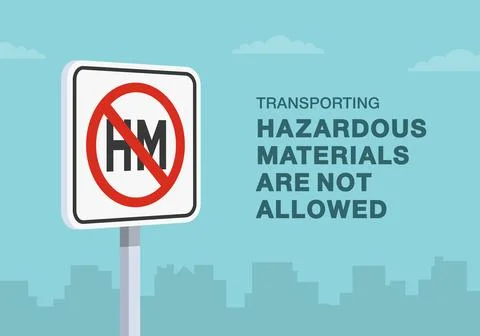 Transporting hazardous materials are prohibited sign. Close-up view. Stock Illustration