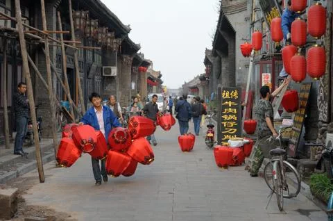 Transporting red Chinese lantern Stock Photos