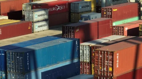 Transtainer yard with stacks of Shipping Containers Stockbeeldmateriaal 246918196