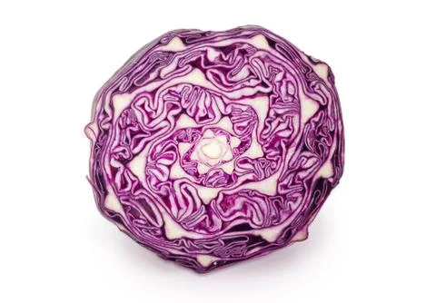 Transverse section of the red cabbage on a white background Fotos Stock