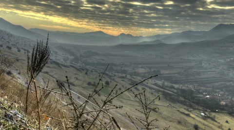 Transylvania landscape sun rays time lapse HD HDR Stock-Footage 34775950