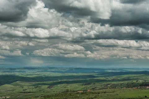 Transylvania Patchwork landscape rain storm in distance 6K Video stock 37284403