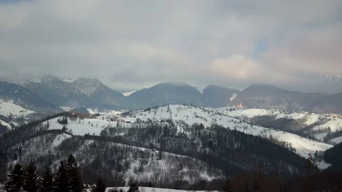 Transylvanian landscape during full moon in winter. Stock Footage 79554791