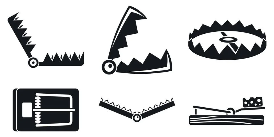 Trap catch icons set, simple style Stock Illustration