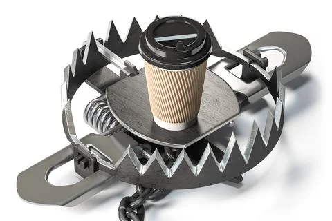 Trap with coffee paper cup. Coffee and coffeine addiction and dependence conc Stock Photos