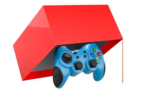 Trap with game controller inside. Gambling Addiction concept. 3D rendering Illustration