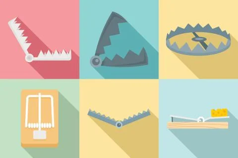 Trap icons set, flat style Stock Illustration