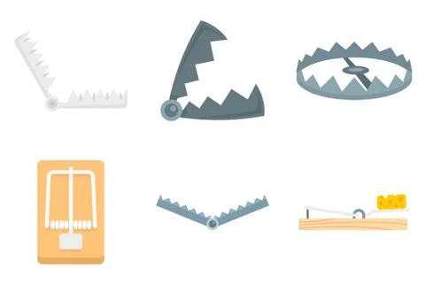 Trap icons set, flat style Stock Illustration