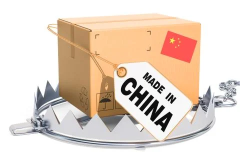 Trap with parcel from China, 3D rendering 스톡 일러스트