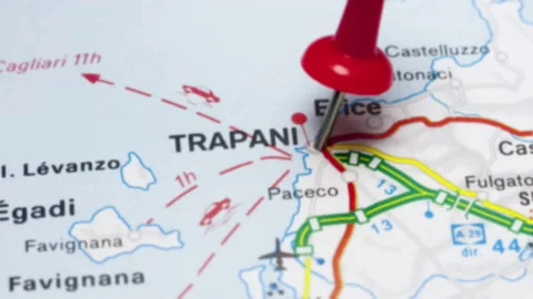 TRAPANI on a map Stock Footage 176978927