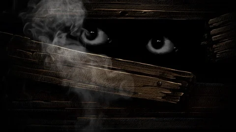 Trapped in the Dark Looking through a hole 4K Loop Stock Footage 96087480