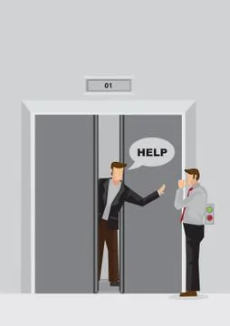 Trapped in Lift Calling for Help Vector Illustration Stock Illustration