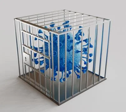 Trapped or caged Coronavirus. Flu shot. Dangerous ncov corona virus, SARS Illustration
