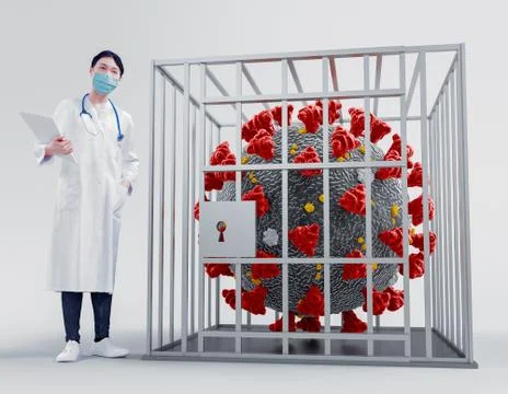 Trapped or caged Coronavirus. Flu shot. Dangerous ncov corona virus, SARS Stock Illustration