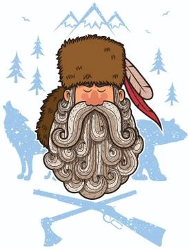Trapper Cartoon Portrait Stock Illustration